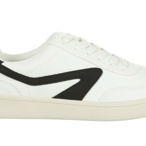 Women’s White Leather Low-Top Sneaker with Black Accent